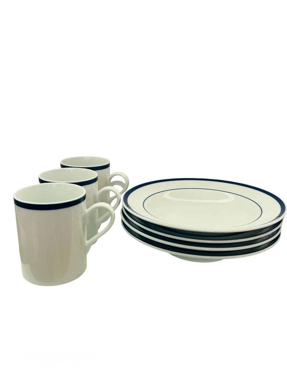 Williams Sonoma Brasserie Blue Dinner Plates Set of 4 & 3 Cups